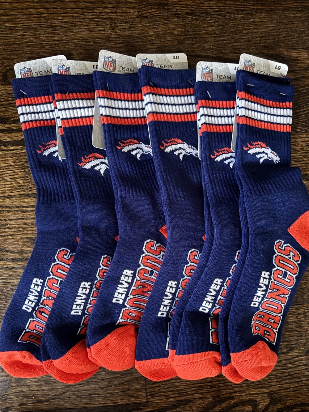 NFL Denver Broncos Crew Socks - Large - Brand New